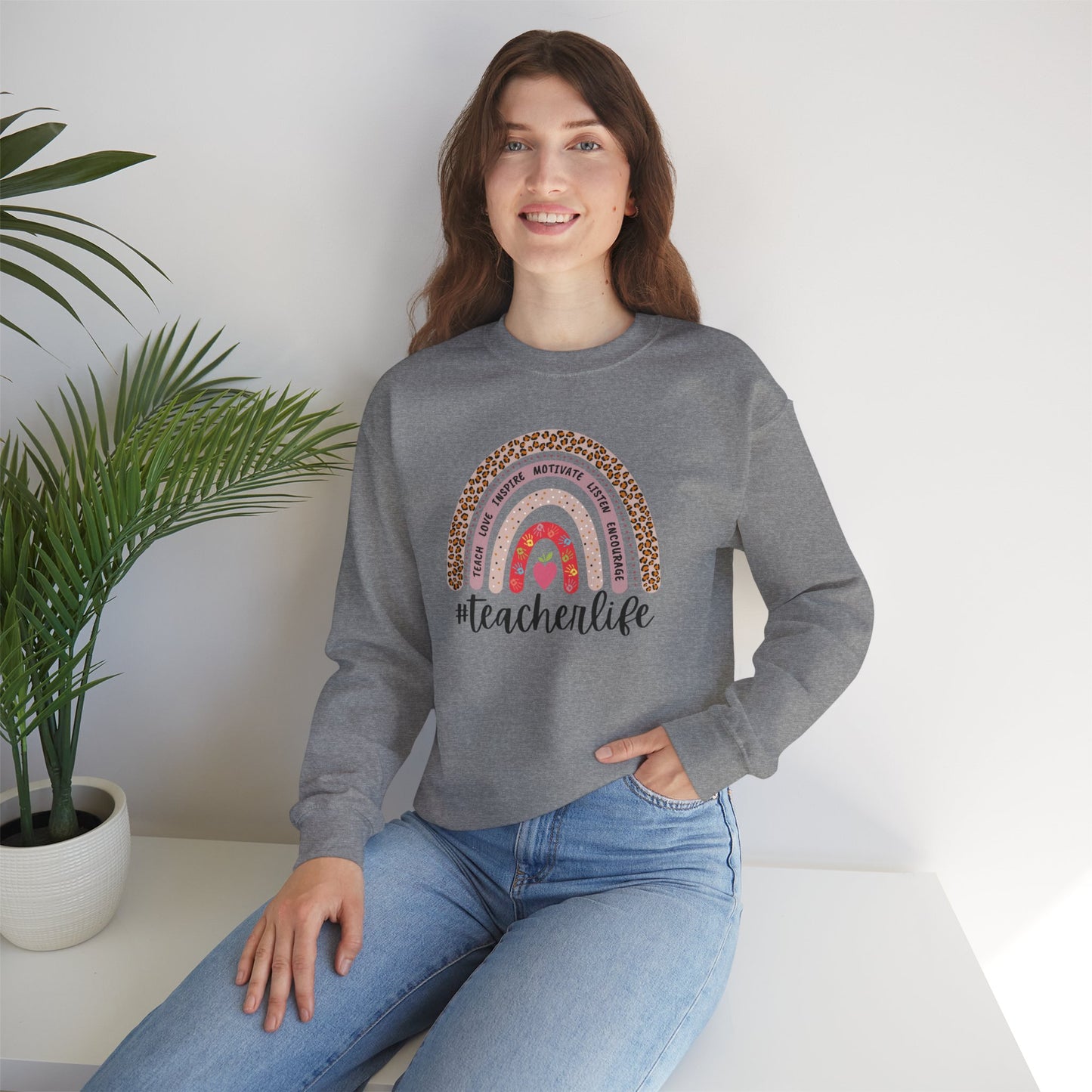 #teacherlife Rainbow Unisex Heavy Blend™ Crewneck Sweatshirt