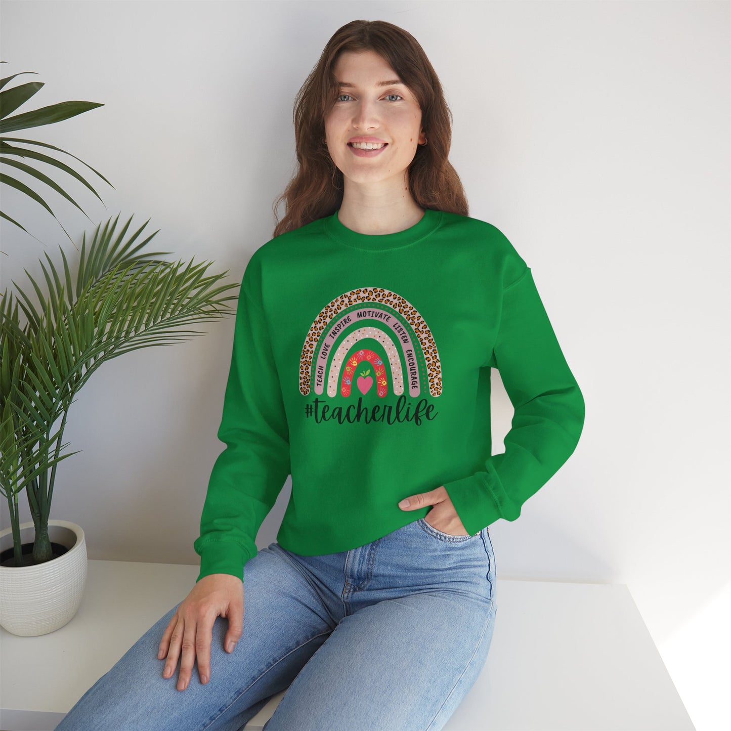 #teacherlife Rainbow Unisex Heavy Blend™ Crewneck Sweatshirt