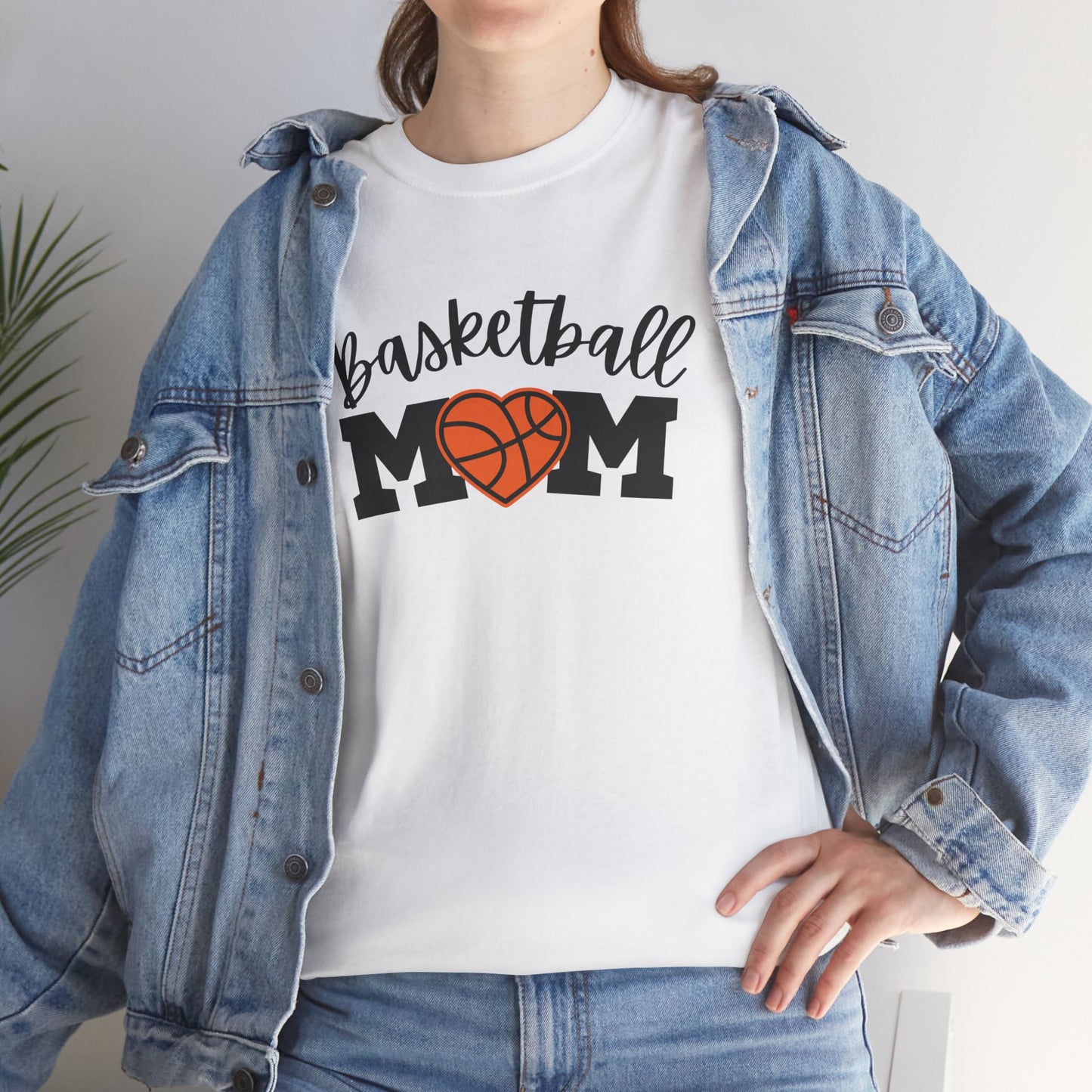 Basketball Mom Heart Tee - Unisex Heavy Cotton T-Shirt for Proud Moms