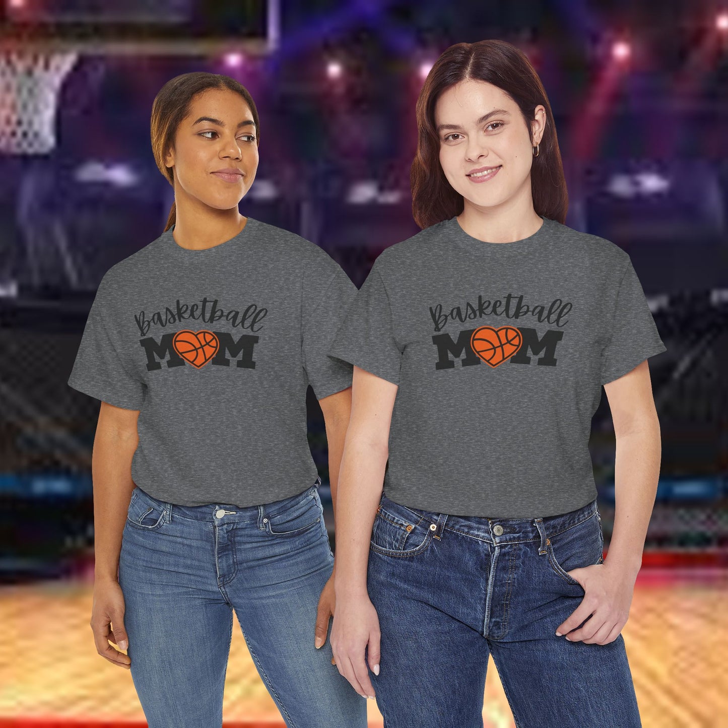Basketball Mom Heart Tee - Unisex Heavy Cotton T-Shirt for Proud Moms