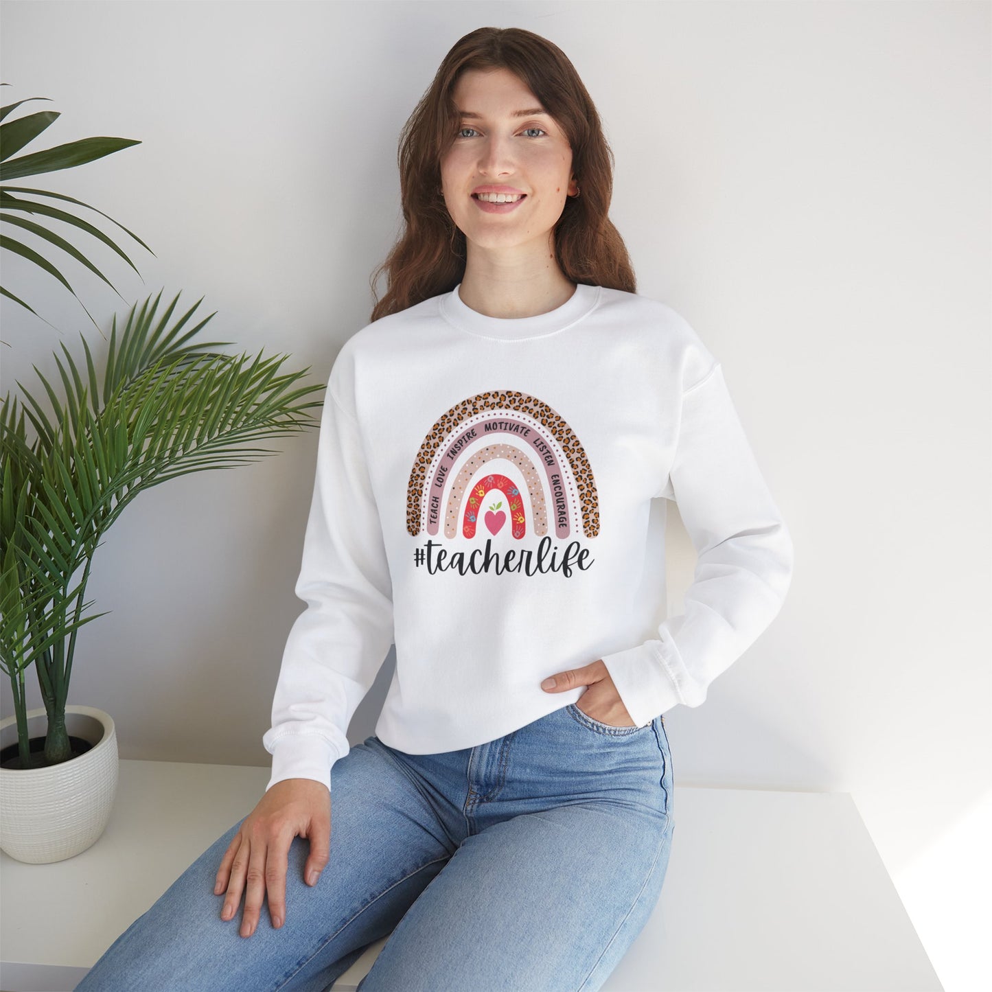 #teacherlife Rainbow Unisex Heavy Blend™ Crewneck Sweatshirt