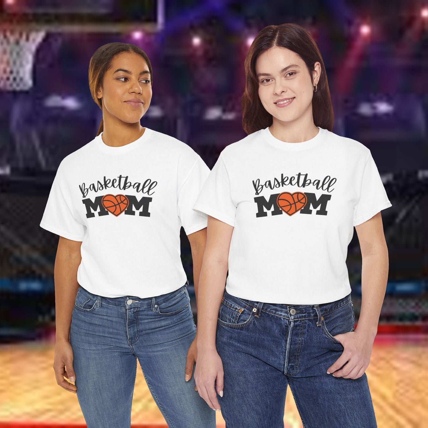Basketball Mom Heart Tee - Unisex Heavy Cotton T-Shirt for Proud Moms