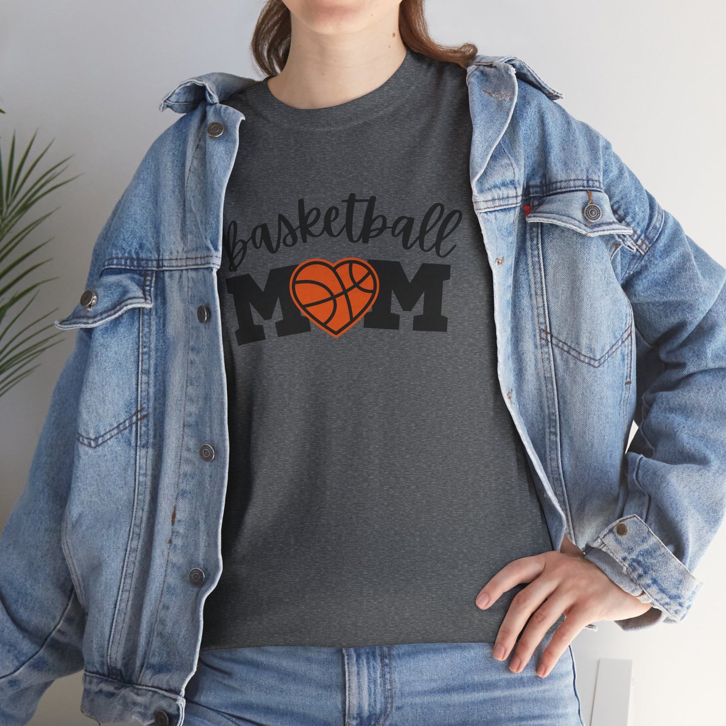 Basketball Mom Heart Tee - Unisex Heavy Cotton T-Shirt for Proud Moms