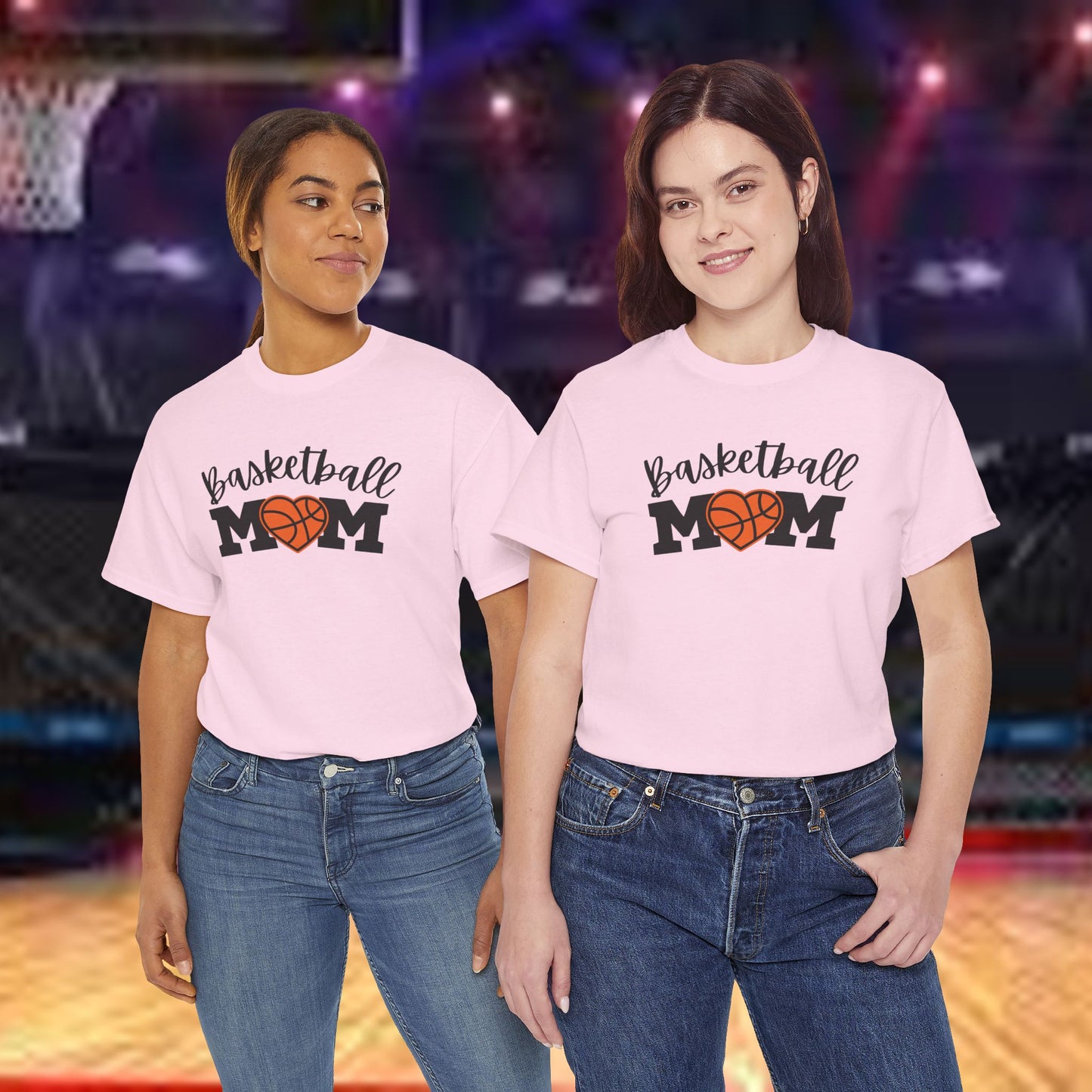Basketball Mom Heart Tee - Unisex Heavy Cotton T-Shirt for Proud Moms