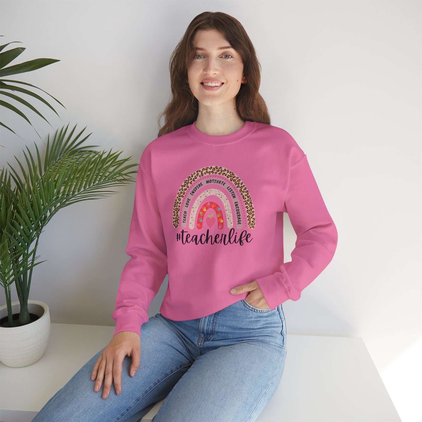 #teacherlife Rainbow Unisex Heavy Blend™ Crewneck Sweatshirt