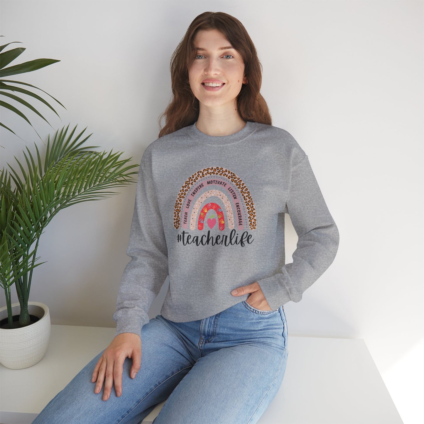 #teacherlife Rainbow Unisex Heavy Blend™ Crewneck Sweatshirt