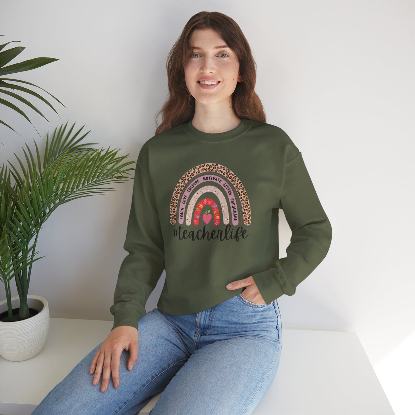 #teacherlife Rainbow Unisex Heavy Blend™ Crewneck Sweatshirt