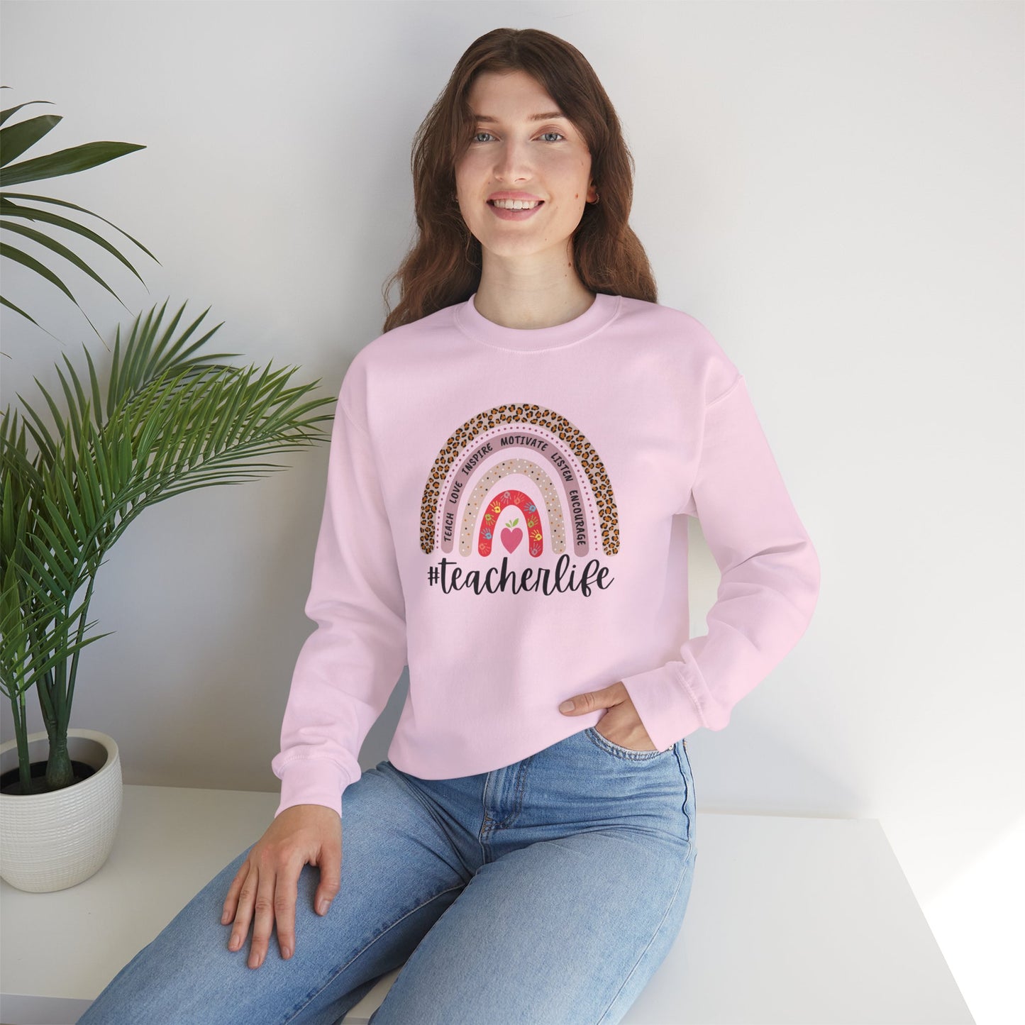 #teacherlife Rainbow Unisex Heavy Blend™ Crewneck Sweatshirt