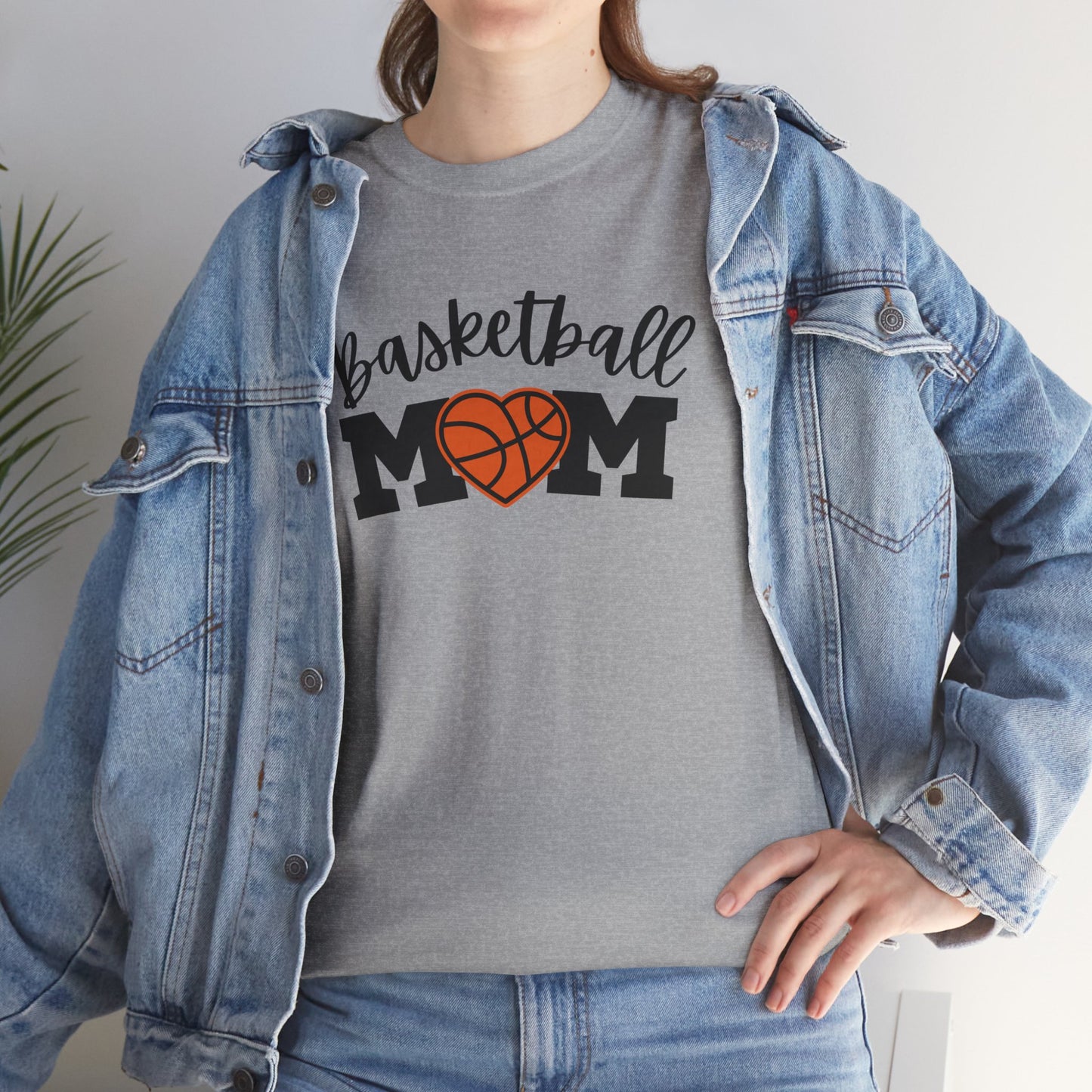 Basketball Mom Heart Tee - Unisex Heavy Cotton T-Shirt for Proud Moms