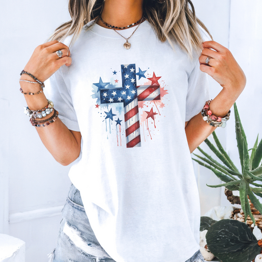 4th of July Cross Comfort Colors T-Shirt
