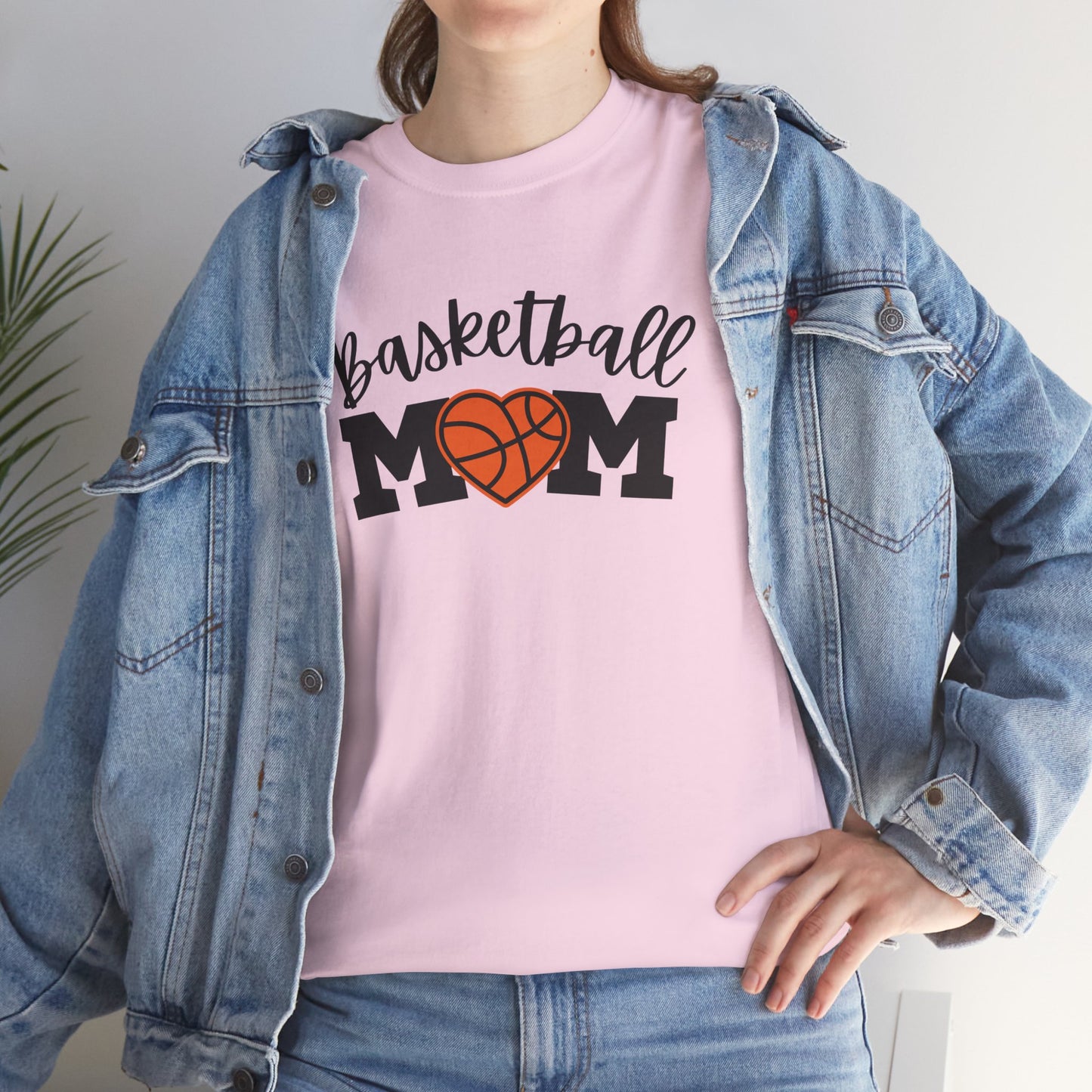 Basketball Mom Heart Tee - Unisex Heavy Cotton T-Shirt for Proud Moms