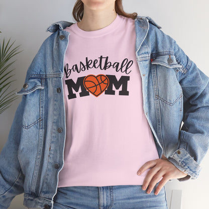 Basketball Mom Heart Tee - Unisex Heavy Cotton T-Shirt for Proud Moms